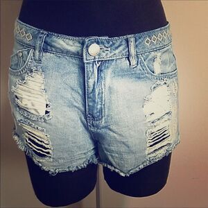 Tinseltown Denim Couture Blue Distress Jean Shorts